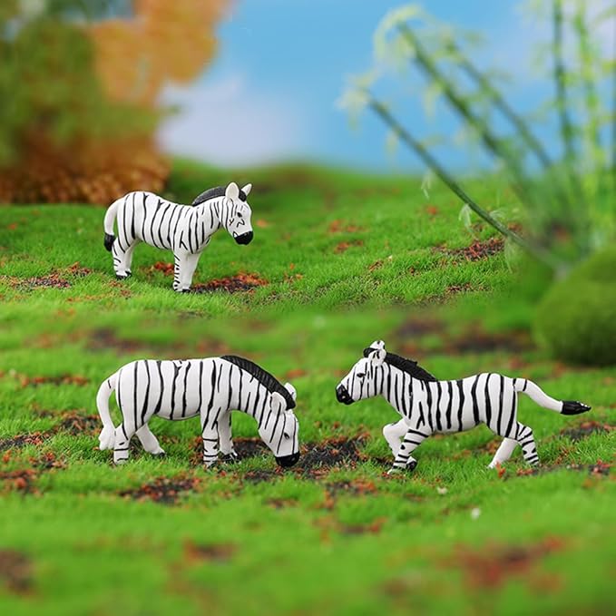 6 PCS Mini Resin Zebra, Fairy Garden Accessories, Miniature Figurines, Micro Landscape Ornaments