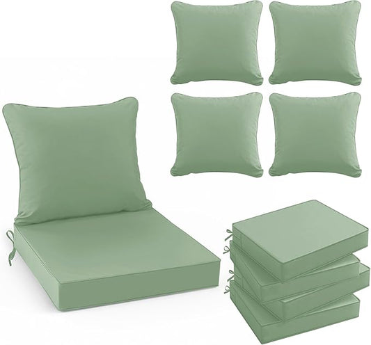Outdoor Chair Cushions Set of 4, Waterproof Back Pillow and Seat Cushion Set for Patio Furniture, Outdoor Sofa Replacement Cushions with Removable Cover, 24 x 24 Inch, Sage Green