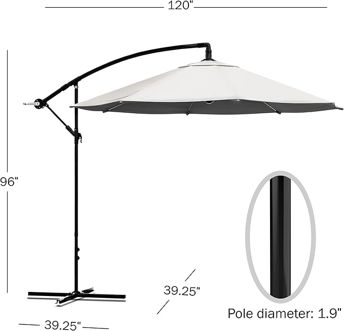 10 Ft Offset Cantilever Patio Umbrella - Fade-Resistant Shade Umbrella Outdoor Patio Canopy with Cross Base for Garden, Lawn, Deck, Yard or Pool by Pure Garden (Cream)