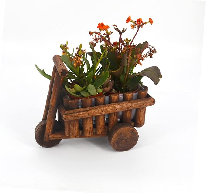 YARNOW Desktop Decor Country Flower Pot Garden Cart Stand Wooden Flower Pot Wood Flower Cart Decorative Tabletop Planter Wooden Flowerpot Wedding Decor Station Wagon Wheelbarrow Bamboo