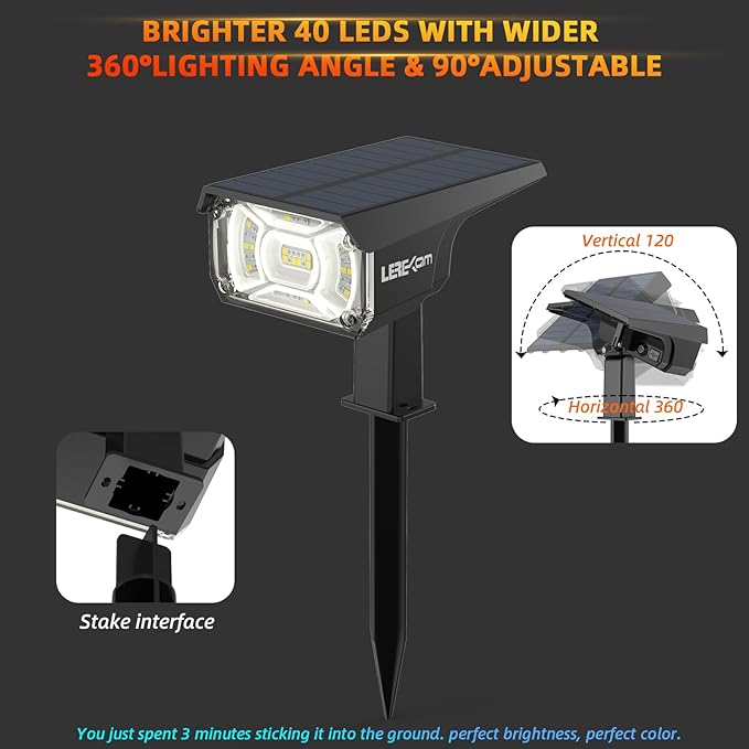 Solar Outdoor Lights,40 LEDs Color Changing RGB Solar Landscape Path Lights,USB & Solar Powered Multicoloured Spotlights,14 Colors Auto Cycling Spotlights for Yard,Garden,2 Pack