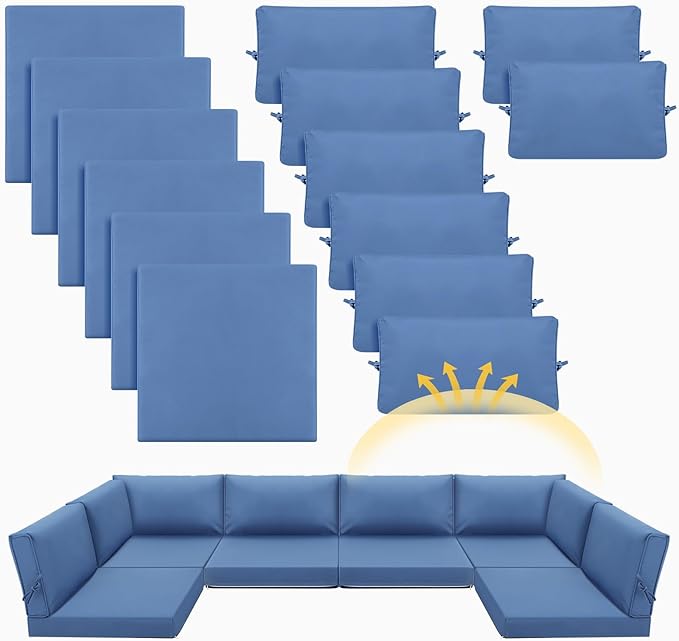 Patelai 14 Piece Outdoor Furniture Replacement Cushions Fits 6 Seat Patio Sectional Cushions Set Waterproof Couch Replacement Sofa Liner Cover for Porch Garden Balcony(Royal Blue)