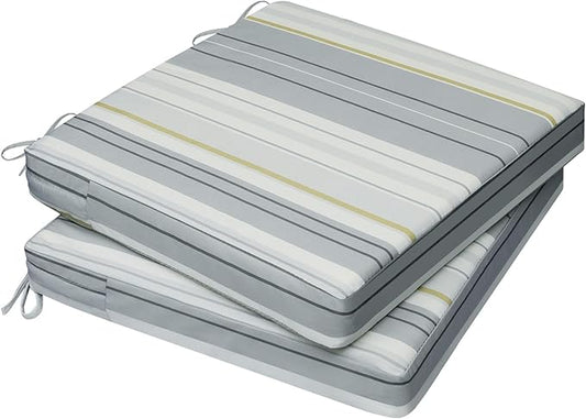 AAAAAcessories Outdoor Seat Cushions for Chairs, Waterproof, Fade-Resistant, 17" x 16" x 2", Patio Furniture Replacement Cushions, Set of 2, Ash Blue Harbor Stripe