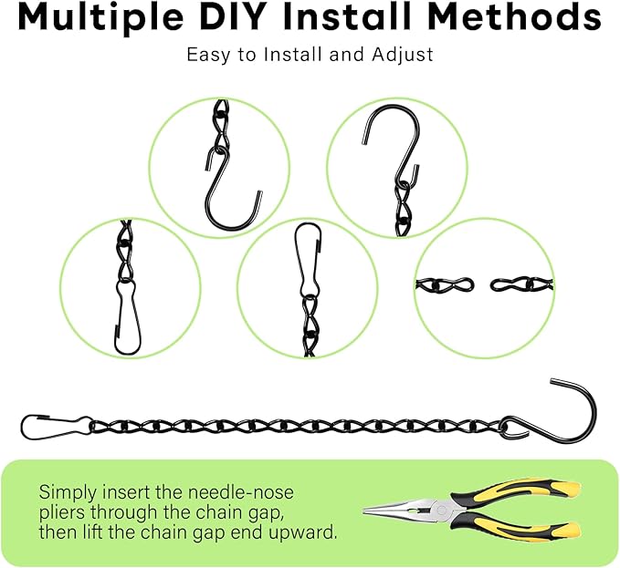 Upgraded 180”Heavy Duty Metal Hanging Chains with Hanging Basket Hooks Set for Planters,Birdcage,Birds Feeder,Grow Lights,Lanterns,Billboards,Wind Chime and Ornaments,Chain Hooks DIY,Black