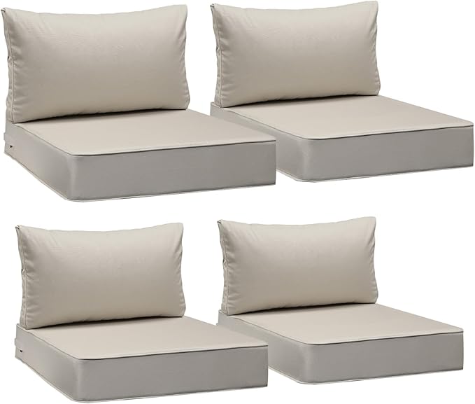 AAAAAcessories Outdoor Seat Cushions for Chairs, Fade-Resistant, Waterproof Patio Furniture Replacement Cushions, 24" x 24" x 5" + 24" x 13.5", Set of 4, Beige