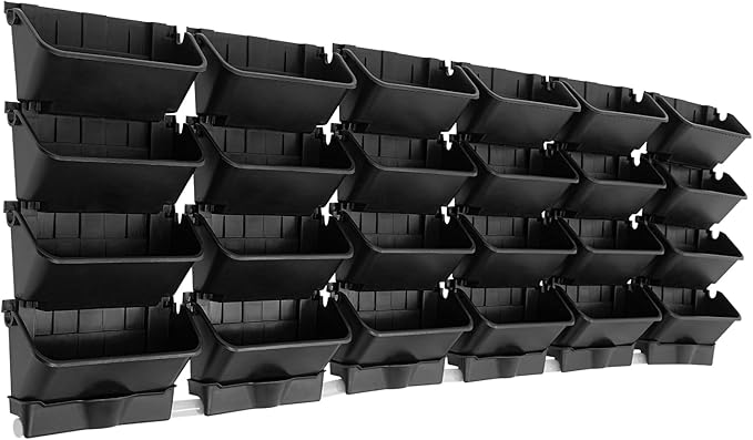 TFCFL 24 Pack Hanging Vertical Wall Planter,12.99inch Wall Mounted Planter for Patio Outdoor Decor,Home Black Plastic Pot Balcony Plant Vegetable Fruit Herb Hanging Pocket Holder Flowerpot (Black)