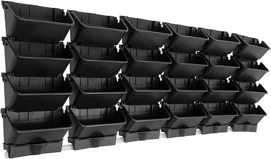 TFCFL 24 Pack Hanging Vertical Wall Planter,12.99inch Wall Mounted Planter for Patio Outdoor Decor,Home Black Plastic Pot Balcony Plant Vegetable Fruit Herb Hanging Pocket Holder Flowerpot (Black)