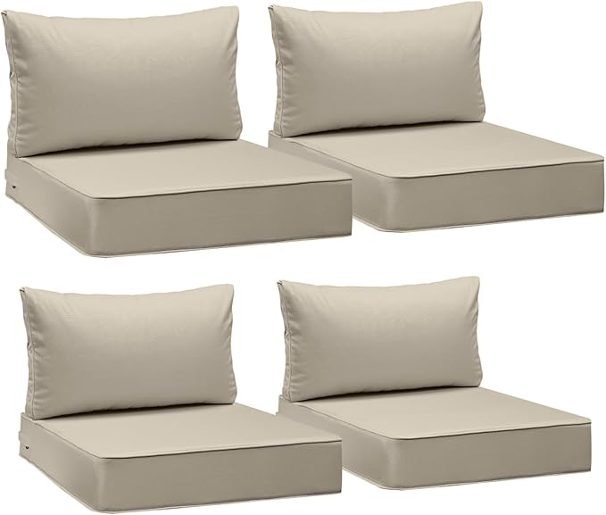 AAAAAcessories Outdoor Seat Cushions for Chairs, Fade-Resistant, Waterproof Patio Furniture Replacement Cushions, 25.5" x 25.5" x 5" + 25.5" x 13.5", Set of 4, Beige