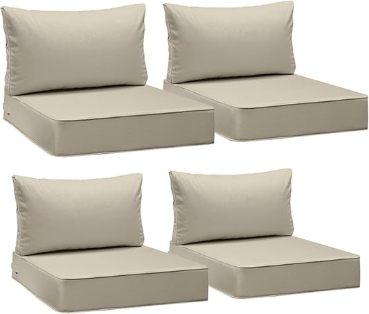 AAAAAcessories Outdoor Seat Cushions for Chairs, Fade-Resistant, Waterproof Patio Furniture Replacement Cushions, 25.5" x 25.5" x 5" + 25.5" x 13.5", Set of 4, Beige