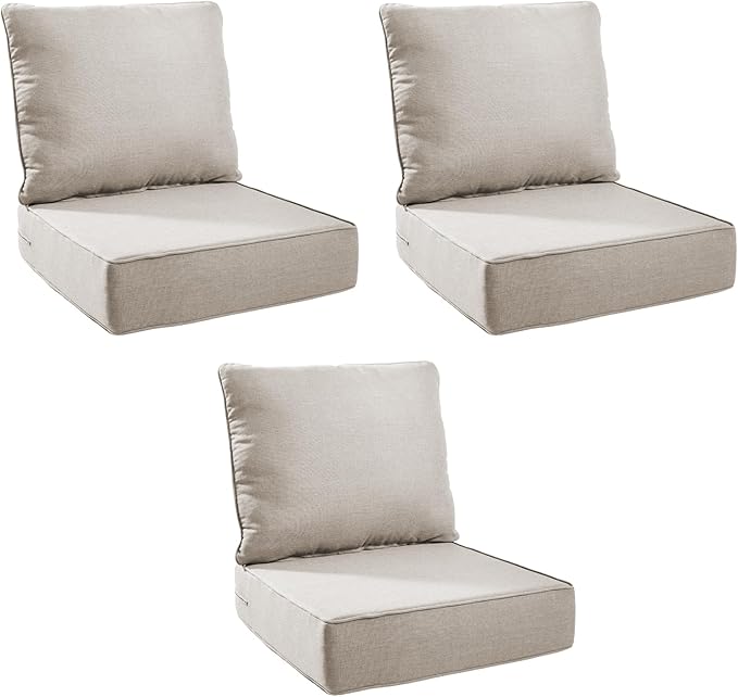 Outdoor Cushion Set for Furniture Patio Furniture, UV Resistant, Water Resistant - 6 Inch Thick Foam Garden Cushions– 22x24 Inch Patio Seat Covers for Chair/Sofa/Couch | Beige | 3-Pack |