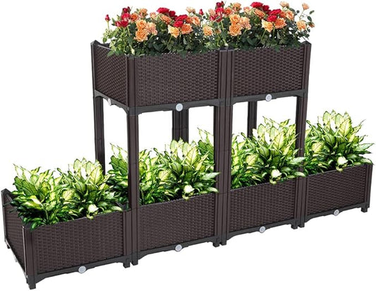 Raised Garden Beds, Planter Box, Self-Watering Plastic Planter for Indoor Outdoor Vegetables, Fruits, Potato, Flowers (6 Pcs)