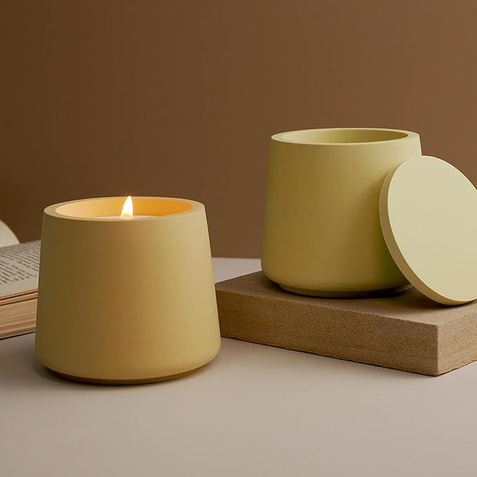 Storage Box with Lids Candle Jar Molds Set, Creative Silicone Candle Vessels Pot Molds, Concrete Round Stripe with Cover Bottle Making Moulds for Storage Candle Holder (O)