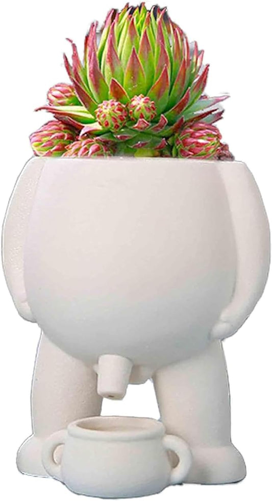 Ceramic Funny Peeing Plant Pot Novelty Plant Pots Peeing Pot Planter Tabletop Creative Piss Vase Small Flower Planters with Drainage Hole for Plants Flowers Home Office Garden Decor, White