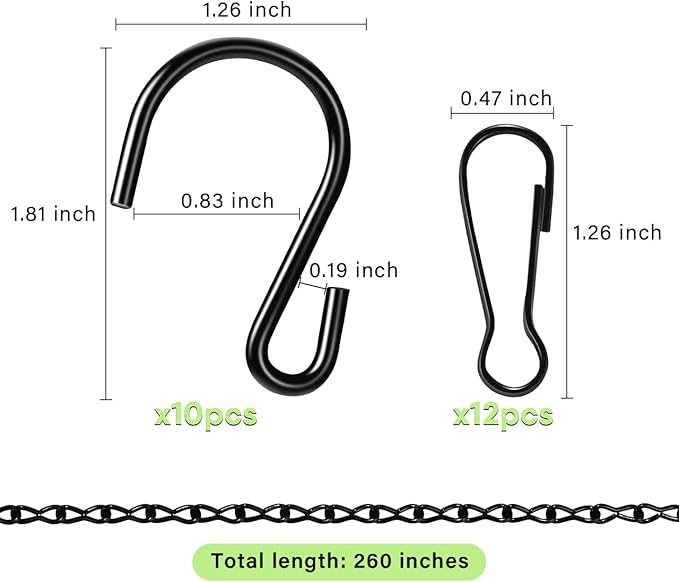 260inch Black Metal Hanging Chains with Hanging Basket Hooks Set for Planters,Birdcage,Birds Feeder,Grow Lights,Lanterns,Billboards,Wind Chime and Ornaments,Chain Hooks DIY,Black