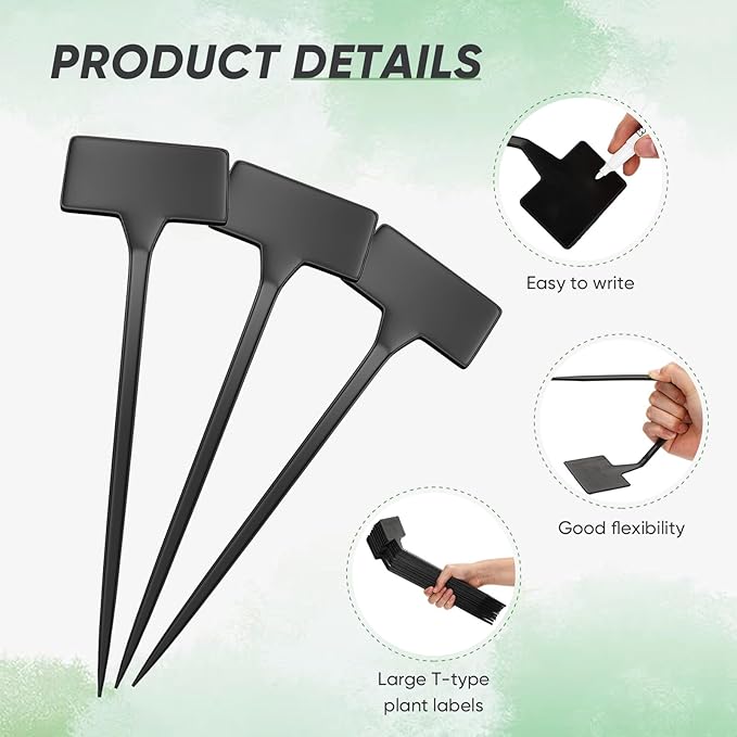 Yinkin 100 Pcs Large Plant Label Signs 11.8 Inch Plant Markers Plastic Garden Label Stakes Waterproof T Type Tags Nursery Garden Signs with Marker Pen for Flower Herb Pot(Black)