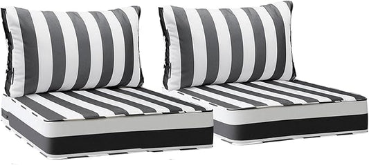 AAAAAcessories Outdoor Deep Seat Cushions, Waterproof, Fade-Resistant Patio Furniture Replacement Cushions, 23.5" x 25.5" x 5" + 23.5" x 13.5", Set of 2, Gray Cabana Stripe