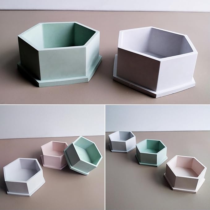 Wehous 2PCS Hexagon Candle Jar Silicone Molds, Geometric Container Plant Pot Silicone Molds for Resin Concrete, Epoxy Resin Casting Storage Box Molds for Jewelry Holder Trinket Tray Art Craft Decor