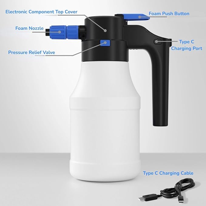 Yoidesu Electric Car Foam Sprayer with USB -1.5L Pressurized Cordless Car Wash Foam Gun - Car Wash kit - Portable Handheld Foam Pump Sprayer for Home, Garden, Car Beauty and Cleaning