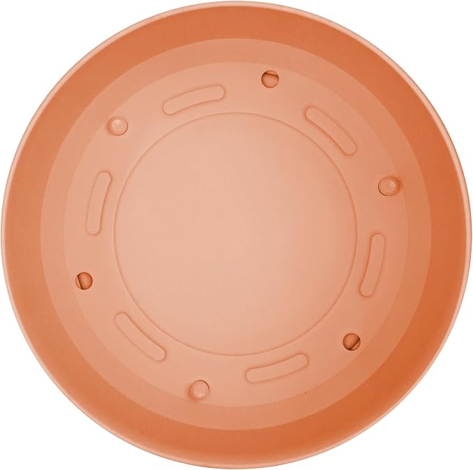 Bloem Mathers 10" Muted Terra Cotta Round Modern Resin Garden Planter Pot with Drainage Holes and Removable Saucer Tray Included