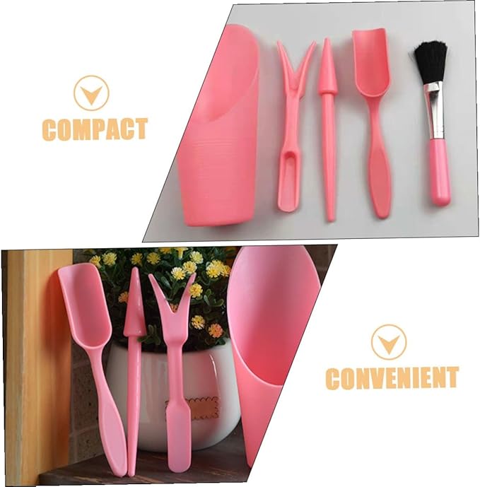 Kisangel Succulent Planting Tool Set with Soil Scoop, Seeder, and Cleaning Brush, Pink Gardening Accessories for Flowerpot Care and Transplanting in Home Garden