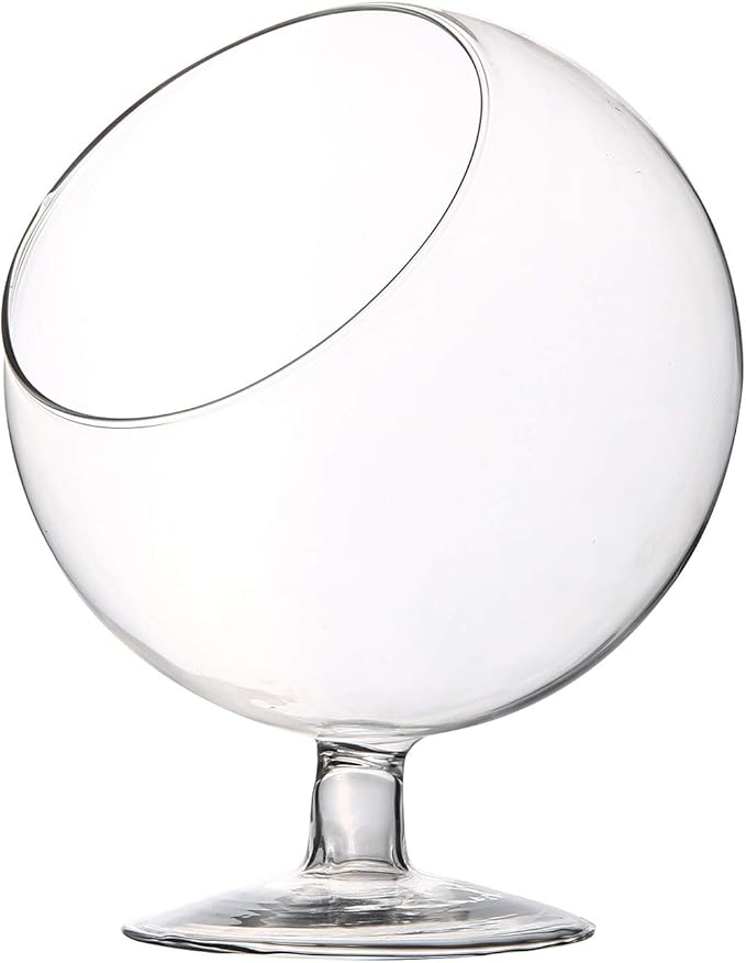WGV Planter Terrarium with Stand, Ball Diameter 6" Height 7", Clear Glass Floral Container Vase, DIY Succulents Outdoor Garden Home Office Decor Slant Cut Orb, 1 Piece