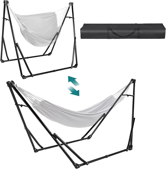 TLSUNNY 3 in 1 Hammock Stand, Outdoor Collapsible Swing Chair, w/Portable Foldable Heavy-Duty Steel Stand Holds up to 350 lbs, Carrying Bag, Thick Durable PU Easy Set Up for Porch,Patio,Garden,Camp