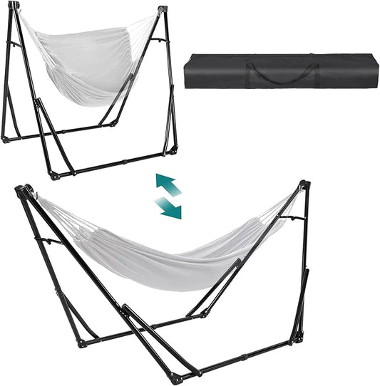 TLSUNNY 3 in 1 Hammock Stand, Outdoor Collapsible Swing Chair, w/Portable Foldable Heavy-Duty Steel Stand Holds up to 350 lbs, Carrying Bag, Thick Durable PU Easy Set Up for Porch,Patio,Garden,Camp