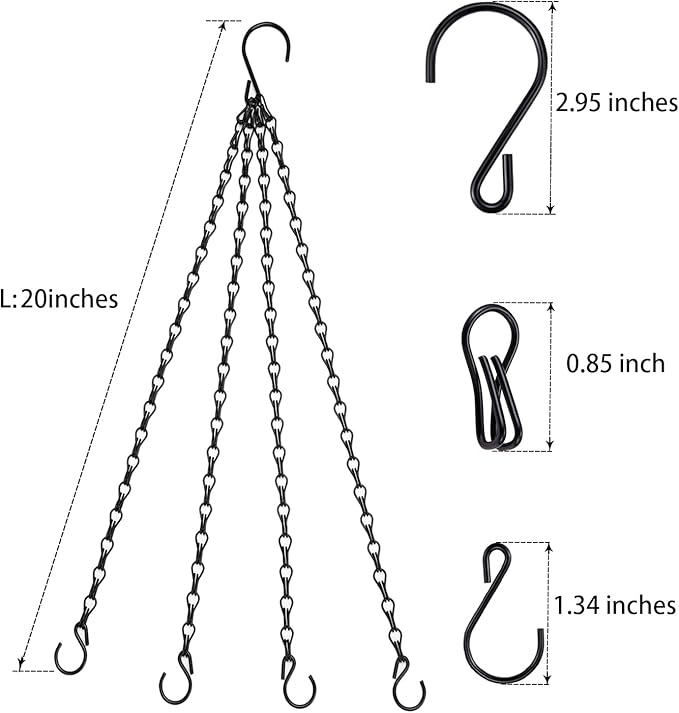 Heybe 20 Inch Hanging Basket Chain, 4 Point Hanging Chains with Hooks for Pot Planters Bird Feeders Lantern Lamp,Extended Hangers for Hanging Badkeys(20Inch, 4 Point)