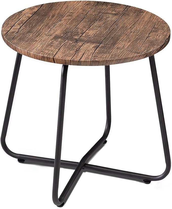 VECELO 17.7 inch Small Round Outdoor Side Table,Patio End Table,Waterproof Wood Table with Weather Resistant Steel Adjustable Feet for Living Room Bedroom Garden Yard Balcony Porch Poolside
