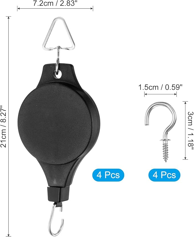 PATIKIL Plant Hanger, 8 Pcs Pulley Retractable Hanging with Ceiling Hook Indoor and Outdoor Plant Pots Holder, for Planters, Flower Basket, Wind Chimes, Bird Feeders, Black
