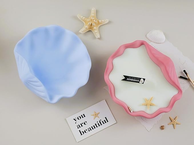 2 Pack 6.5 Inch Large Seashell Silicone Molds, Conch Candle Containers Mold, Handmade Storage Tray Resin Sea Snail Mould, Clam Shells Concrete Succulent Planter Mold