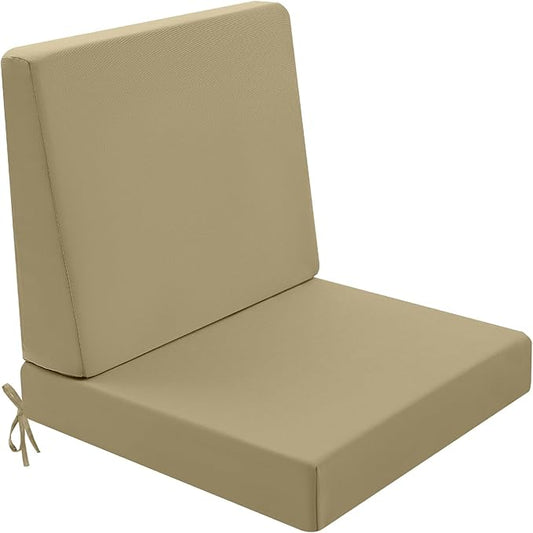Outdoor Cushions for Patio Furniture 24x24, Outdoor Seat Cushion & Inclined Back Cushion with Ties, Waterproof Replacement Deep Seat Couch Sofa Chair Cushion for Backyard Garden Deck, Khaki