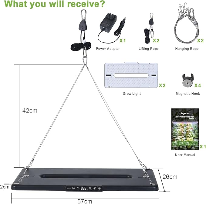 22" x 10" Grow Lights for Indoor Plants and Vegetables, Full Spectrum LED Growing Lamp for Indoor Garden Greenhouse - Features Two Smart Light Mode, 12~23H Timer - 2 Pack (2 in Series Black)