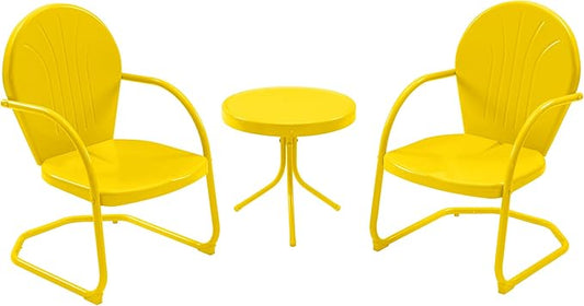 Patio Bistro Set Retro Metal Outdoor Seating Set Conversation Set 3 Pieces, 2 C-Spring Motion Armchairs and Round Side Table, for Porch, Lawn, Garden（Yellow）
