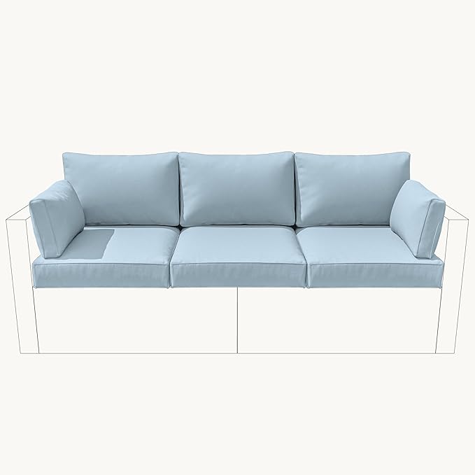 8-Piece Outdoor Cushions for Patio Furniture Thick Outdoor Chair Cushions Resilient Foam Waterproof Deep Seat Cushion Replacement for 3-Seat Sectional Sets Liner&Cover Light Blue