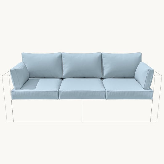 8-Piece Outdoor Cushions for Patio Furniture Thick Outdoor Chair Cushions Resilient Foam Waterproof Deep Seat Cushion Replacement for 3-Seat Sectional Sets Liner&Cover Light Blue