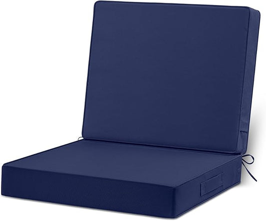Cozyide 22x22 Outdoor Cushions for Patio Furniture, Waterproof Outdoor Chair Cushions with Non-Slip Ties and Handle, Washable Deep Seat Cushions for Outdoor Furniture with Removable Cover, Navy