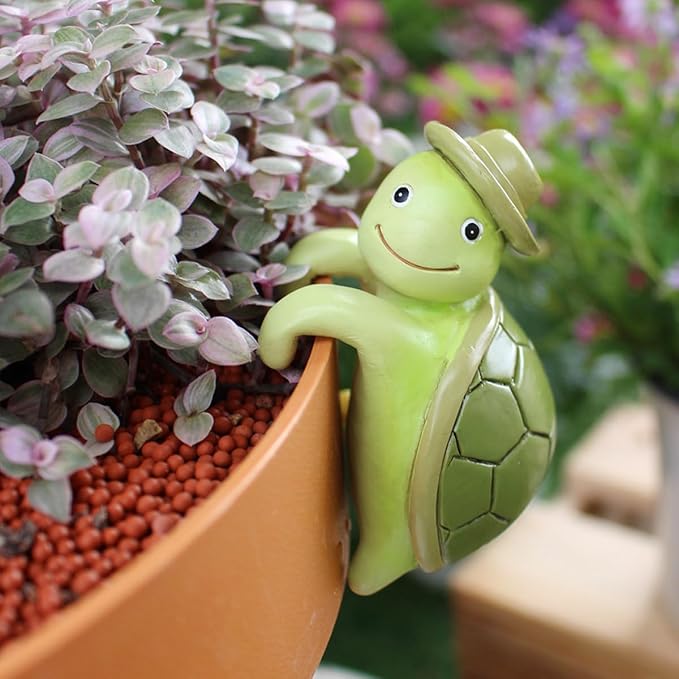 Tortoise Figure Plant Pot Hanger, Turtle Flower Pot Hugger, Resin Tortoise Statue, Funny Pot Huggers for Planters, Cute Climbing Tortoise Flower Pot Hugger, Garden Fence Balcony Patio Yard (HAT)