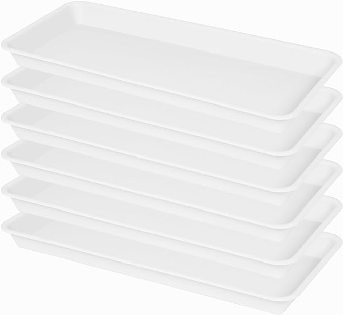 6 Pack Plastic Plant Tray Saucer, Rectangular, Indoors Outdoor, Water Drip Tray for Flower Pot, Windowsill (6.5 x 13 Inch, Cream White)