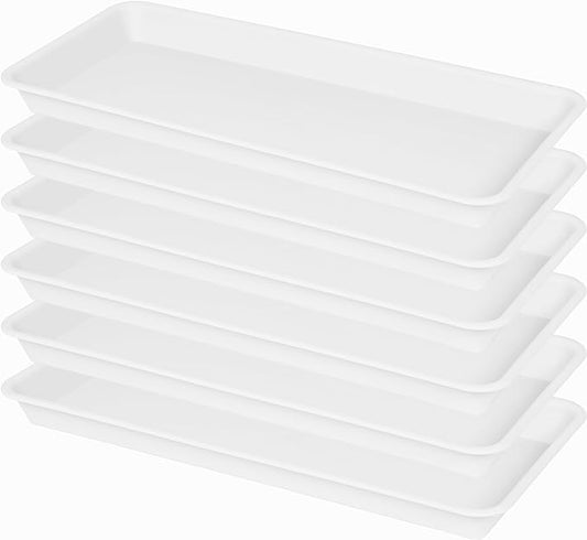 6 Pack Plastic Plant Tray Saucer, Rectangular, Indoors Outdoor, Water Drip Tray for Flower Pot, Windowsill (6.5 x 13 Inch, Cream White)
