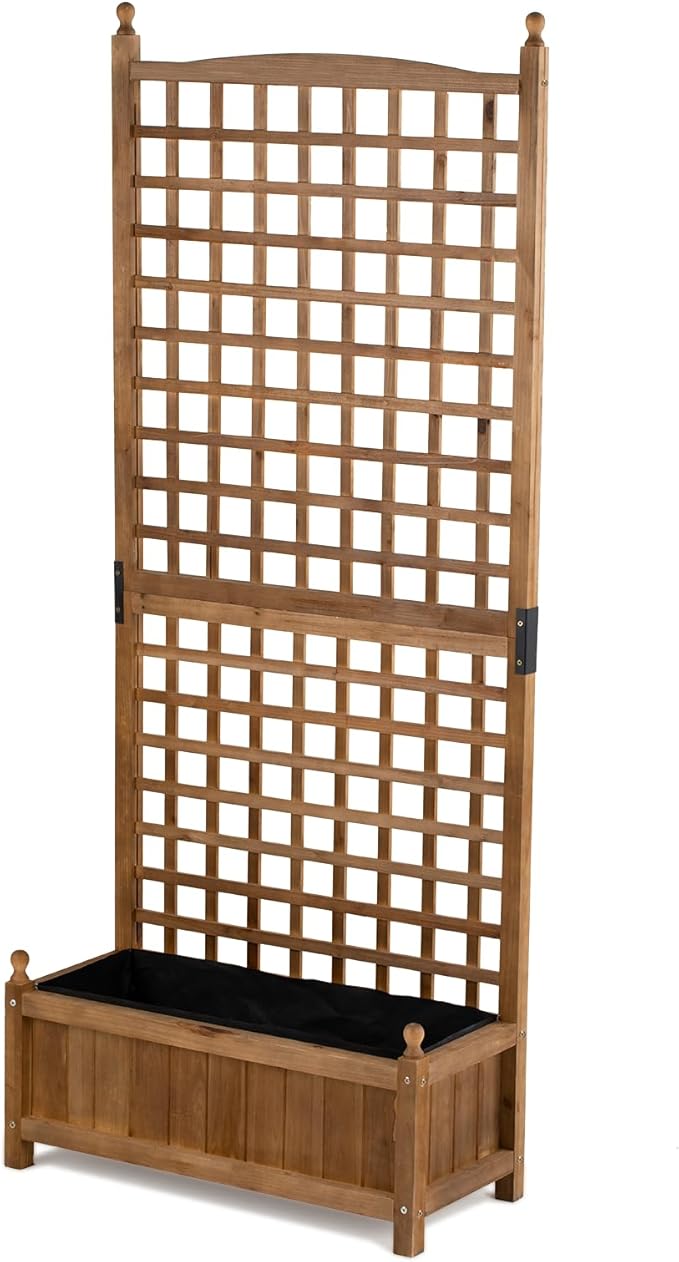 Idzo 71 Inches Height Raised Garden Bed with Trellis, Durable Oil Coated Planter with Trellis, Vertical Gardens Outdoors with Convenient Non Woven Lining for Better Plants Growing