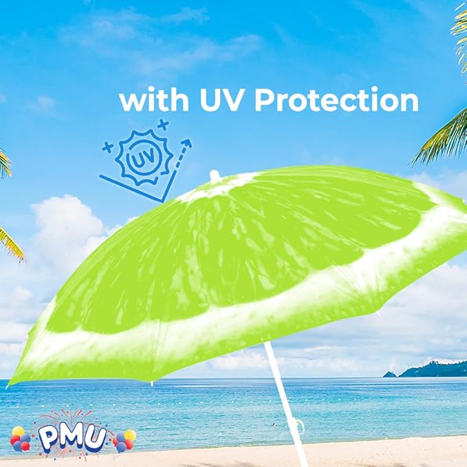 PMU 6.5 ft Beach Umbrella for Sand, Sun Shelter, Outdoor Sunshade Umbrellas for Patio Garden Beach Pool Backyard