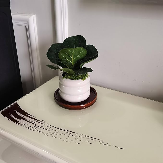 Ceramic Plant Saucer 5 Inch, 2 Pack Round Plant Saucers for Indoors/Outdoors, Flower Pot Saucers for Holding Water Drips, Ceramic Plant Water Trays for pots Planter (Reactive Glaze Brown)