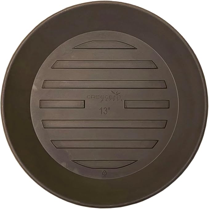 Crescent Garden Universal Round Planter Saucer, Durable Drainage Dish for Plant Pots, Heavy-Duty Plant Dishes Saucer, Indoor & Outdoor Plant Trays - Old Bronze (11 inch Inner, 15 inch Outer Diameter)