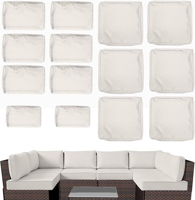 Outdoor Cushion Covers for Patio Furniture, Patio Cushion Covers Replacement with Zipper, Waterproof & Fade Resistant,Only Cover (Beige, 25.6Lx25.6Wx4H - Only Covers)