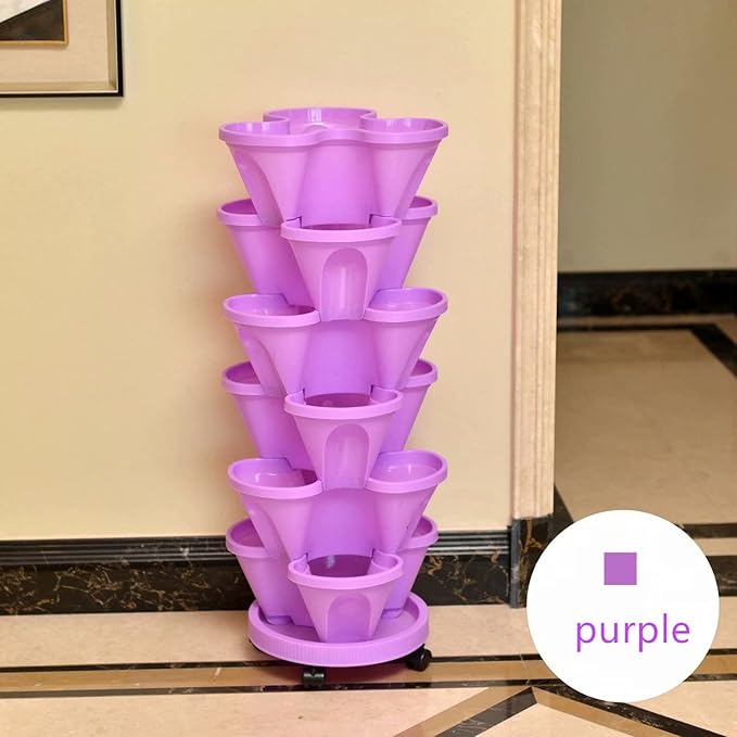 Large Vertical Gardening Stackable Planters-Grow More in Any Space-DIY Stacking Garden Container System-Grow Strawberry & Veggies-Indoor Outdoor Stacking Flower Pot Tower-Stackable Pots,Purple