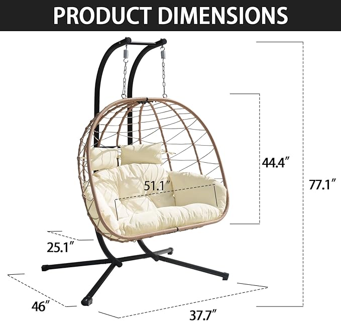 Hanging Egg Chair with Stand Indoor Swinging Chair Outdoor Hammock Egg Chair for Patio, Bedroom, Garden and Balcony (Milky White, Large)