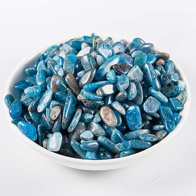 IMALY Blue Apatite Tumbled Chips Stone Polished Crushed Healing Crystal Quartz Pieces Irregular Shaped Stones for Home Decorative Stones Vases Plants Succulents 0.5lb