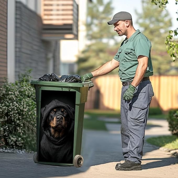 2PC Trash Can Sticker 14.57 x 32.28 Inch Fierce Dog and Wild Leopard Design Animal Theme Decorative Garbage Bin Cover Outdoor Trash Can Decal for Yard Home Garden Street Decoration