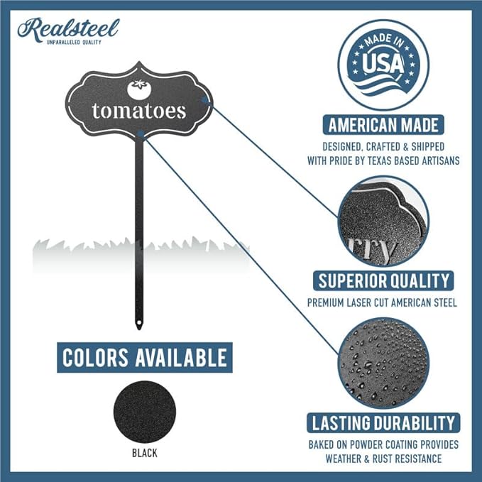 RealSteel - Seed & Plant Markers - Indoor/Outdoor Herb Garden Stakes - Elegant Fruit/Vegetable Seed Labels - Durable Plant Tags for Pots - Classy Design for Farmhouse/Greenhouse (Oregano)